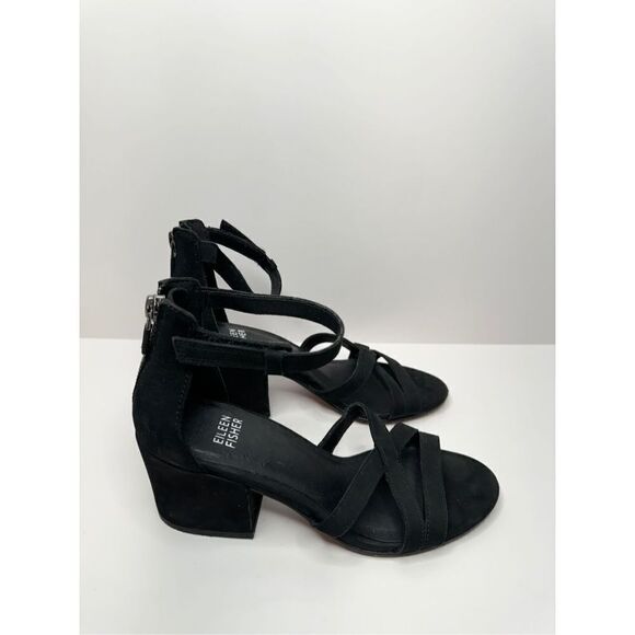 Eileen Fisher Sandals Womens Size 5 Black Suede Leather Open Toe Block Heel - Picture 4 of 10